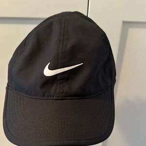 Nike Black Hat with White Swoosh Featherlight Dri Fit